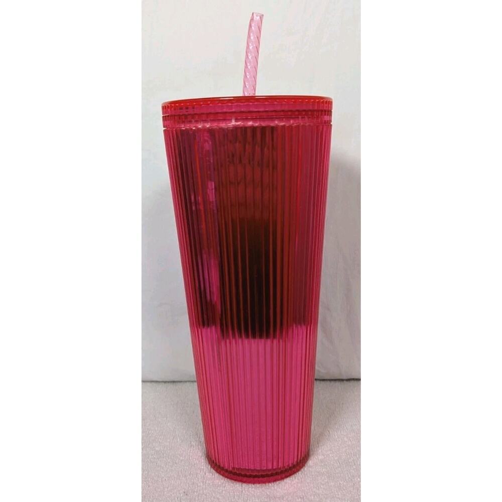 Starbucks Pleated Neon Magenta Pink Venti Tumbler Bling Cold Cup Summer 2023 - Picture 3 of 7